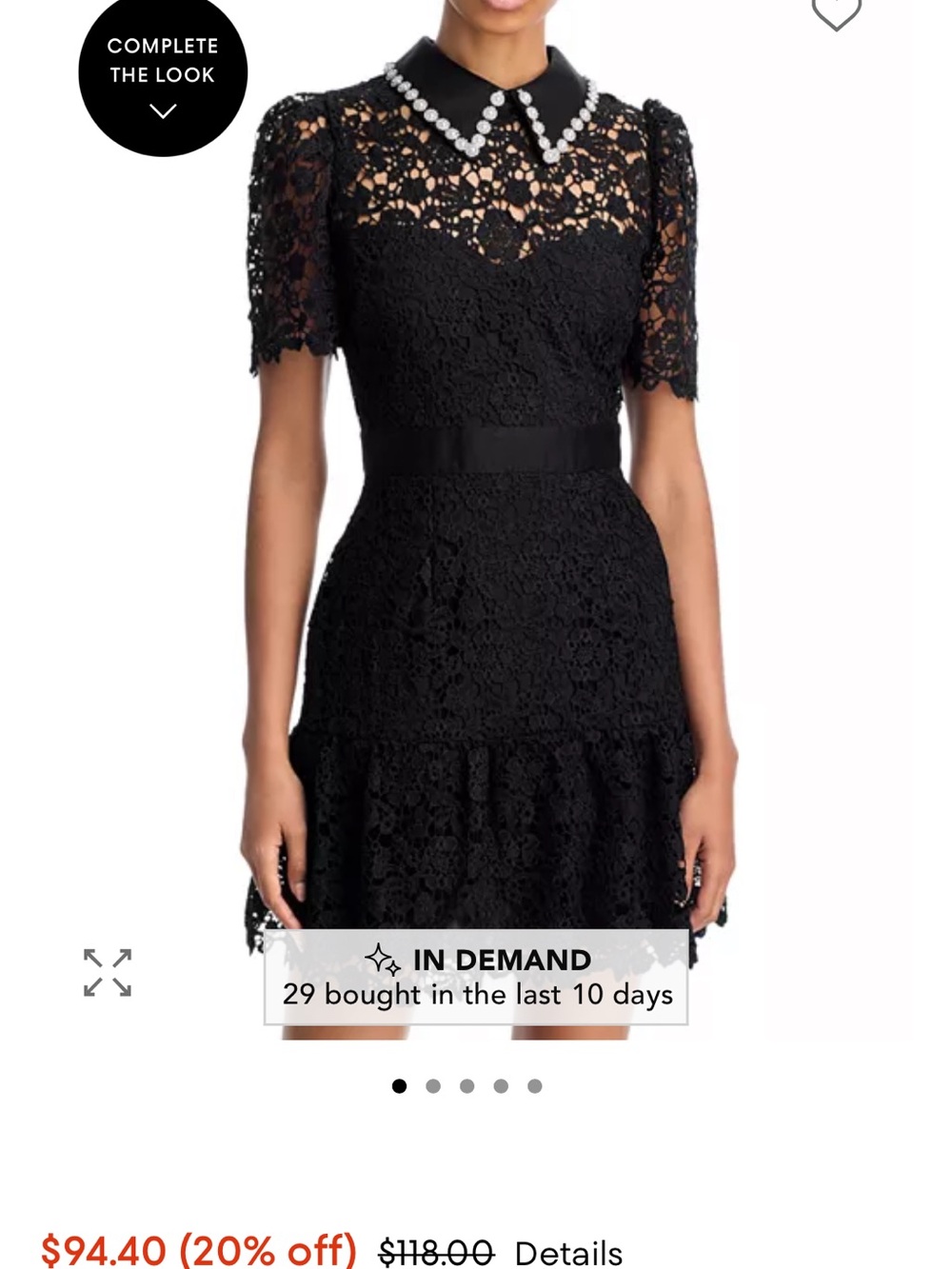 Aqua Black Lace Mini Dress with Pearl-Trim Collar